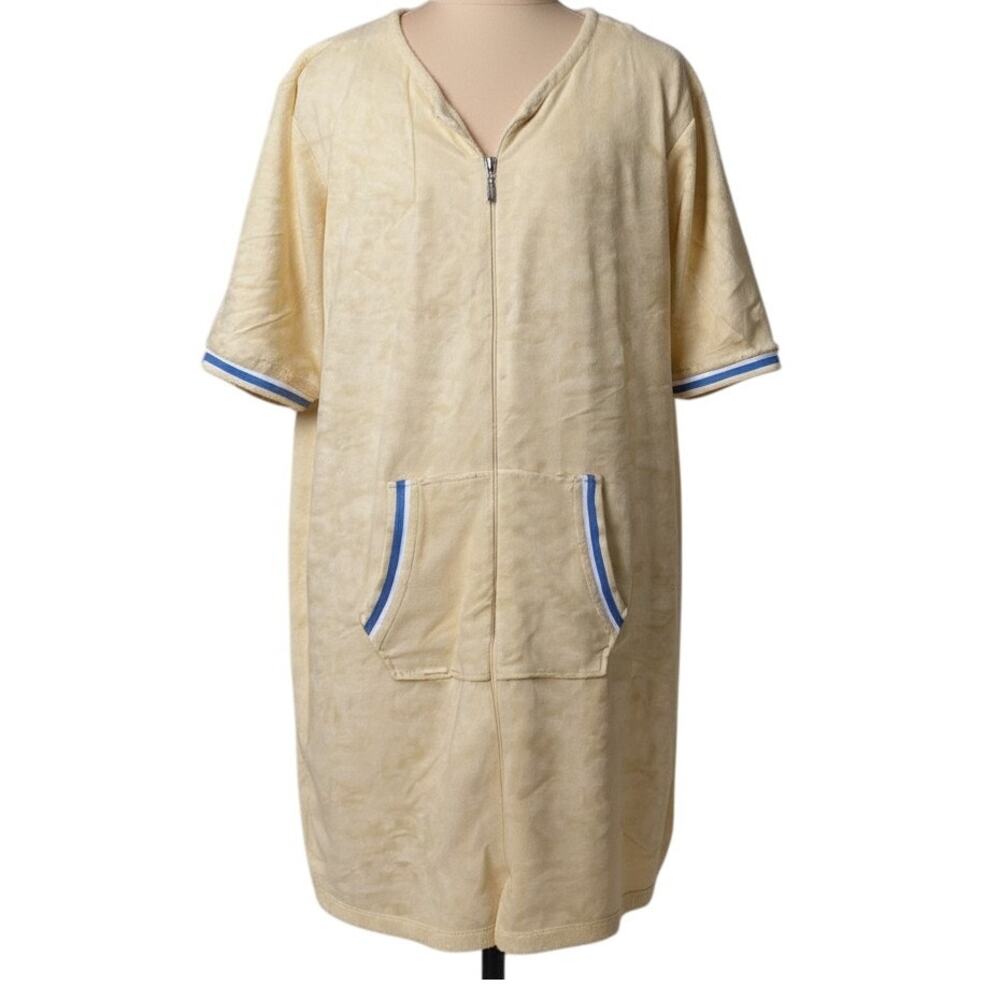 Stan Herman Chenille Zip Front Yellow Lounger Blue Trim Women’s P2X